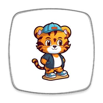 Lustiger Tiger Kawaii Cartoon Haustier spielt Skateboard - Viereckiger Kühlschrankmagnet - Weiß - Vorne