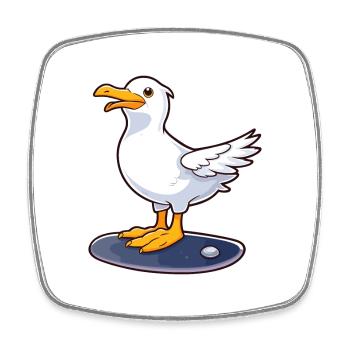Funny Seagull Kawaii Cartoon Playing Skateboard - Square fridge magnet - white - Front
