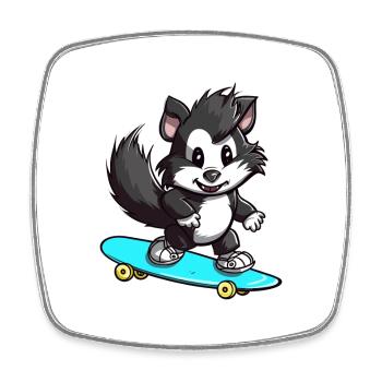 Drôle Skunk Kawaii Cartoon Pet Jouant Skateboard - Magnet carré - blanc - Devant