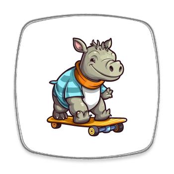Lustiges Nashorn Kawaii Cartoon Haustier spielt Skateboard - Viereckiger Kühlschrankmagnet - Weiß - Vorne