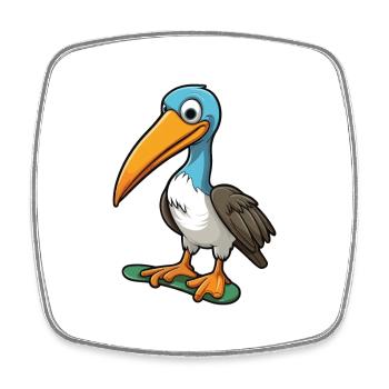 Lustige Pelikan-Kawaii-Karikatur spielt Skateboard - Viereckiger Kühlschrankmagnet - Weiß - Vorne