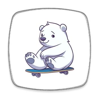 Drôle Ours Polaire Kawaii Cartoon Pet Jouer Skateb - Magnet carré - blanc - Devant