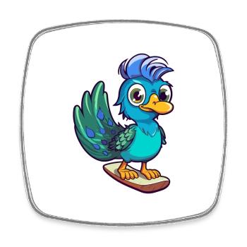 Drôle Peacock Kawaii Cartoon Jouer Skateboard - Magnet carré - blanc - Devant
