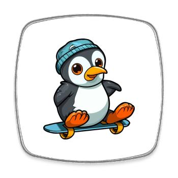 Lustiger Pinguin Kawaii Cartoon spielt Skateboard - Viereckiger Kühlschrankmagnet - Weiß - Vorne
