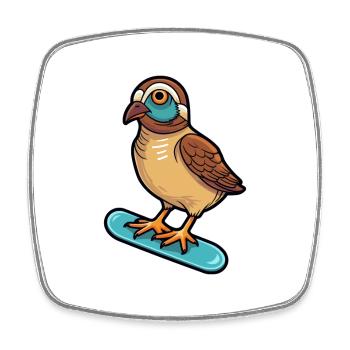 Funny Partridge Kawaii Cartoon Playing Skateboard - Square fridge magnet - white - Front