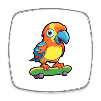 Lustiger Papagei Kawaii Cartoon Haustier spielt Skateboard - Viereckiger Kühlschrankmagnet - Weiß - Vorne