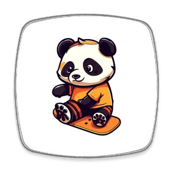 Funny Panda Kawaii Cartoon Pet Playing Skateboard - Square fridge magnet - white - Front