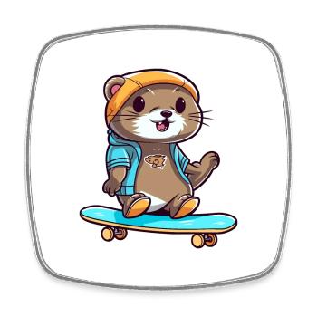 Drôle Loutre Kawaii Cartoon Pet Jouer Skateboard - Magnet carré - blanc - Devant