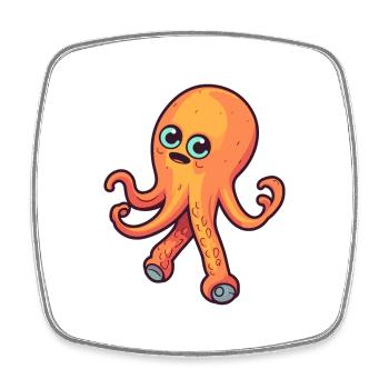 Funny Octopus Kawaii Cartoon Playing Skateboard - Square fridge magnet - white - Front