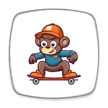 Lustiger Affe Kawaii Cartoon Haustier spielt Skateboard - Viereckiger Kühlschrankmagnet - Weiß - Vorne