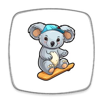 Drôle Koala Kawaii Cartoon Pet Jouant Skateboard - Magnet carré - blanc - Devant