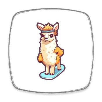 Lustiges Lama Kawaii Cartoon Haustier spielt Skateboard - Viereckiger Kühlschrankmagnet - Weiß - Vorne