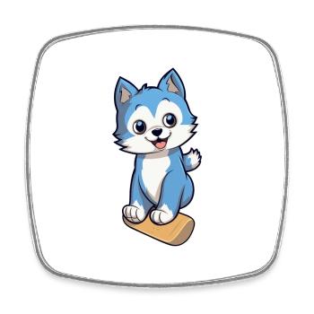 Drôle Husky Dog Kawaii Cartoon Jouer Skateboard - Magnet carré - blanc - Devant