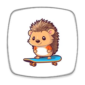 Lustiger Igel Kawaii Cartoon Haustier spielt Skateboa - Viereckiger Kühlschrankmagnet - Weiß - Vorne