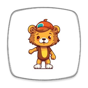 Funny Lion Kawaii Cartoon Pet Jouant Skateboard - Magnet carré - blanc - Devant