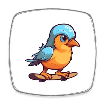 Lustiger Jay Vogel Kawaii Cartoon spielt Skateboard - Viereckiger Kühlschrankmagnet - Weiß - Vorne