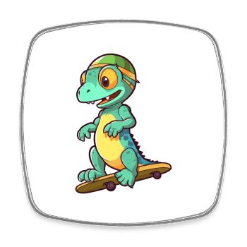 Drôle Iguane Kawaii Cartoon Pet Jouant Skateboard - Magnet carré - blanc - Devant