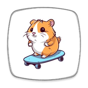 Funny Hamster Kawaii Cartoon Playing Skateboard - Square fridge magnet - white - Front