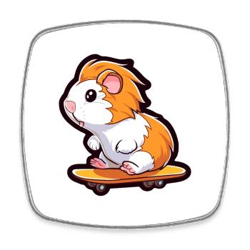 Cochon d’Inde Kawaii Cartoon Jouant Skateboard - Magnet carré - blanc - Devant