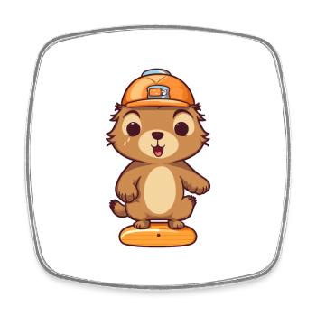 Funny Groundhog Kawaii Cartoon Playing Skateboard - Square fridge magnet - white - Front