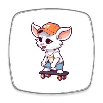 Lustige Ziege Kawaii Cartoon Haustier spielt Skateboard - Viereckiger Kühlschrankmagnet - Weiß - Vorne