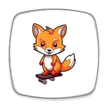 Funny Fox Kawaii Cartoon Pet Playing Skateboard - Square fridge magnet - white - Front