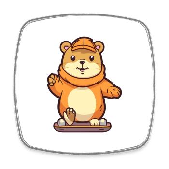 Funny Gopher Kawaii Cartoon Pet Playing Skateboard - Square fridge magnet - white - Front