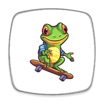 Funny Frog Kawaii Cartoon Pet Playing Skateboard - Square fridge magnet - white - Front