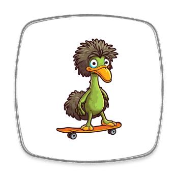 Drôle Emu Kawaii Cartoon Pet Jouant Skateboard - Magnet carré - blanc - Devant