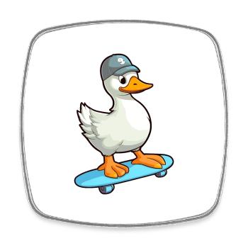Lustige Gans Kawaii Cartoon Haustier spielt Skateboard - Viereckiger Kühlschrankmagnet - Weiß - Vorne