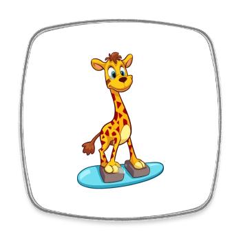 Funny Giraffe Kawaii Cartoon Playing Skateboard - Square fridge magnet - white - Front
