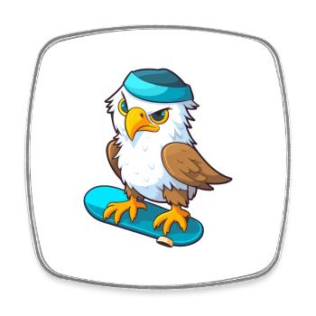 Lustiger Adler Kawaii Cartoon Haustier spielt Skateboard - Viereckiger Kühlschrankmagnet - Weiß - Vorne