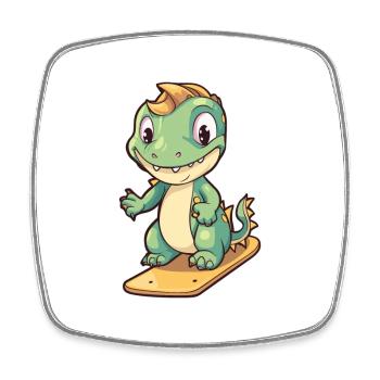 Funny Dragon Kawaii Cartoon Pet Playing Skateboard - Square fridge magnet - white - Front