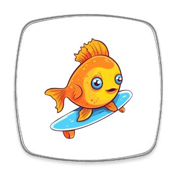 Funny Fish Kawaii Cartoon Pet Playing Skateboard - Square fridge magnet - white - Front