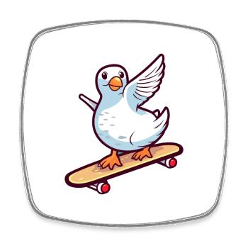 Drôle Dove Kawaii Cartoon Pet Jouant Skateboard - Magnet carré - blanc - Devant