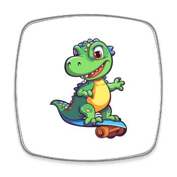 Funny Dinosaur Kawaii Cartoon Playing Skateboard - Square fridge magnet - white - Front