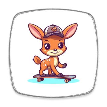 Lustiger Hirsch Kawaii Cartoon Haustier spielt Skateboard - Viereckiger Kühlschrankmagnet - Weiß - Vorne