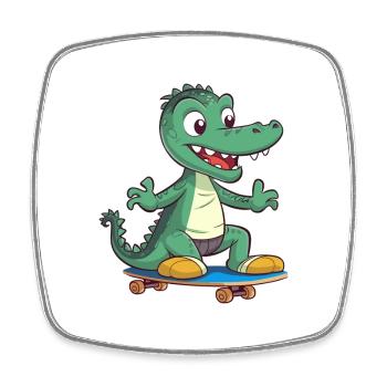 Funny Crocodile Kawaii Cartoon Playing Skateboard - Square fridge magnet - white - Front
