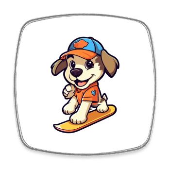 Lustiger Hund Kawaii Cartoon Haustier spielt Skateboard - Viereckiger Kühlschrankmagnet - Weiß - Vorne