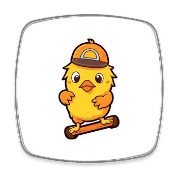Lustiges Huhn Kawaii Cartoon spielt Skateboard - Viereckiger Kühlschrankmagnet - Weiß - Vorne