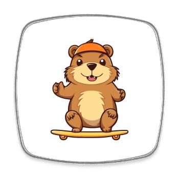 Funny Beaver Kawaii Cartoon Pet Playing Skateboard - Square fridge magnet - white - Front