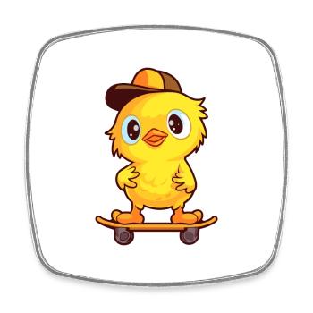 Funny Chick Kawaii Cartoon Pet Playing Skateboard - Square fridge magnet - white - Front