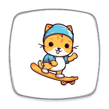 Lustige Katze Kawaii Cartoon Haustier spielt Skateboard - Viereckiger Kühlschrankmagnet - Weiß - Vorne