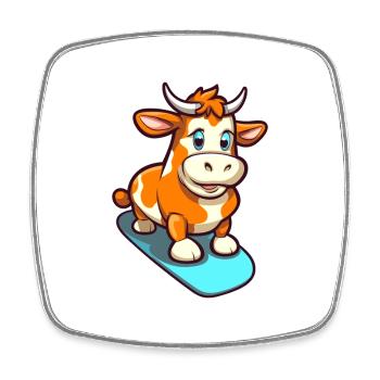 Drôle Vache Kawaii Cartoon Pet Jouant Skateboard - Magnet carré - blanc - Devant