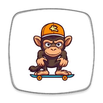 Funny Chimpanzee Kawaii Cartoon Playing Skateboard - Square fridge magnet - white - Front