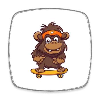 Funny Buffalo Kawaii Cartoon Playing Skateboard - Square fridge magnet - white - Front