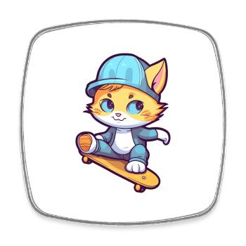 Lustige Katze Kawaii Cartoon Haustier spielt Skateboard - Viereckiger Kühlschrankmagnet - Weiß - Vorne