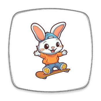 Lustiger Hase Kawaii Cartoon Haustier spielt Skateboard - Viereckiger Kühlschrankmagnet - Weiß - Vorne