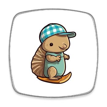 Funny Armadillo Kawaii Cartoon Playing Skateboard - Square fridge magnet - white - Front