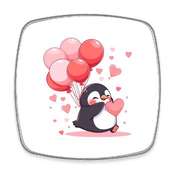 Penguin Kawaii Cartoon Pet Playing With Balloons - Square fridge magnet - white - Front